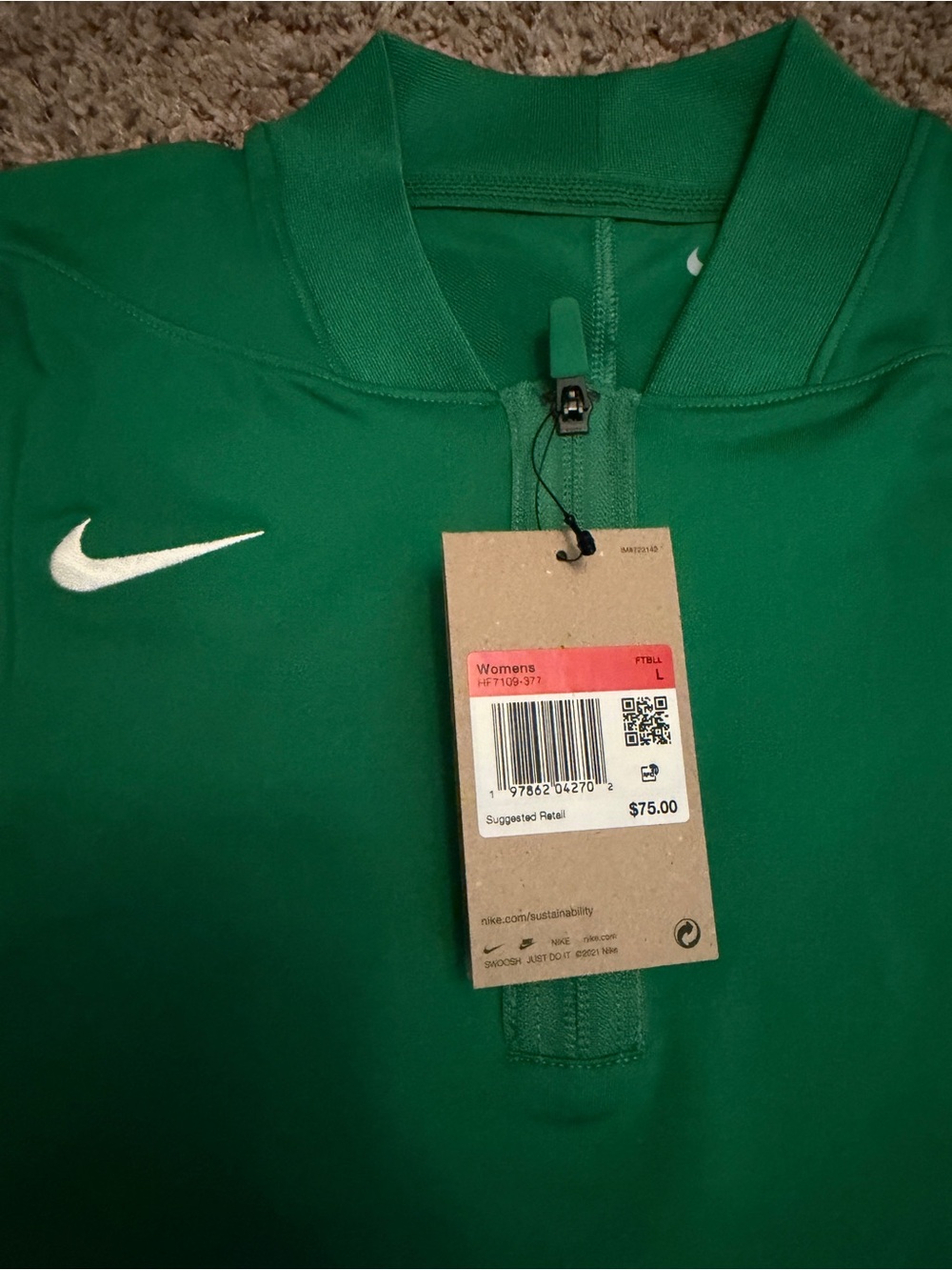 Nike Green Long-Sleeve Performance Half-Zip Top - Picture 3 of 4